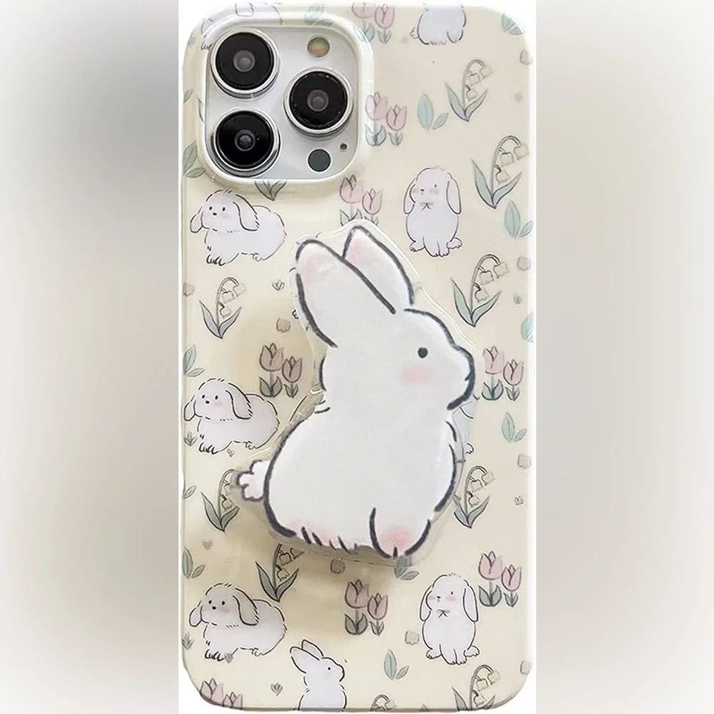 Beige Floral Easter Bunny Phone Case w/Rabbit Hold/stand iPhone 13 Pro Max NEW